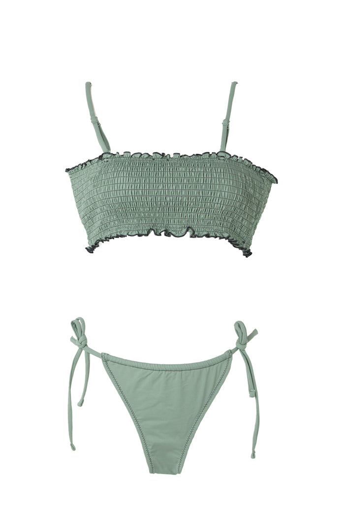 BIKINI VERDE LISO FRUNCES