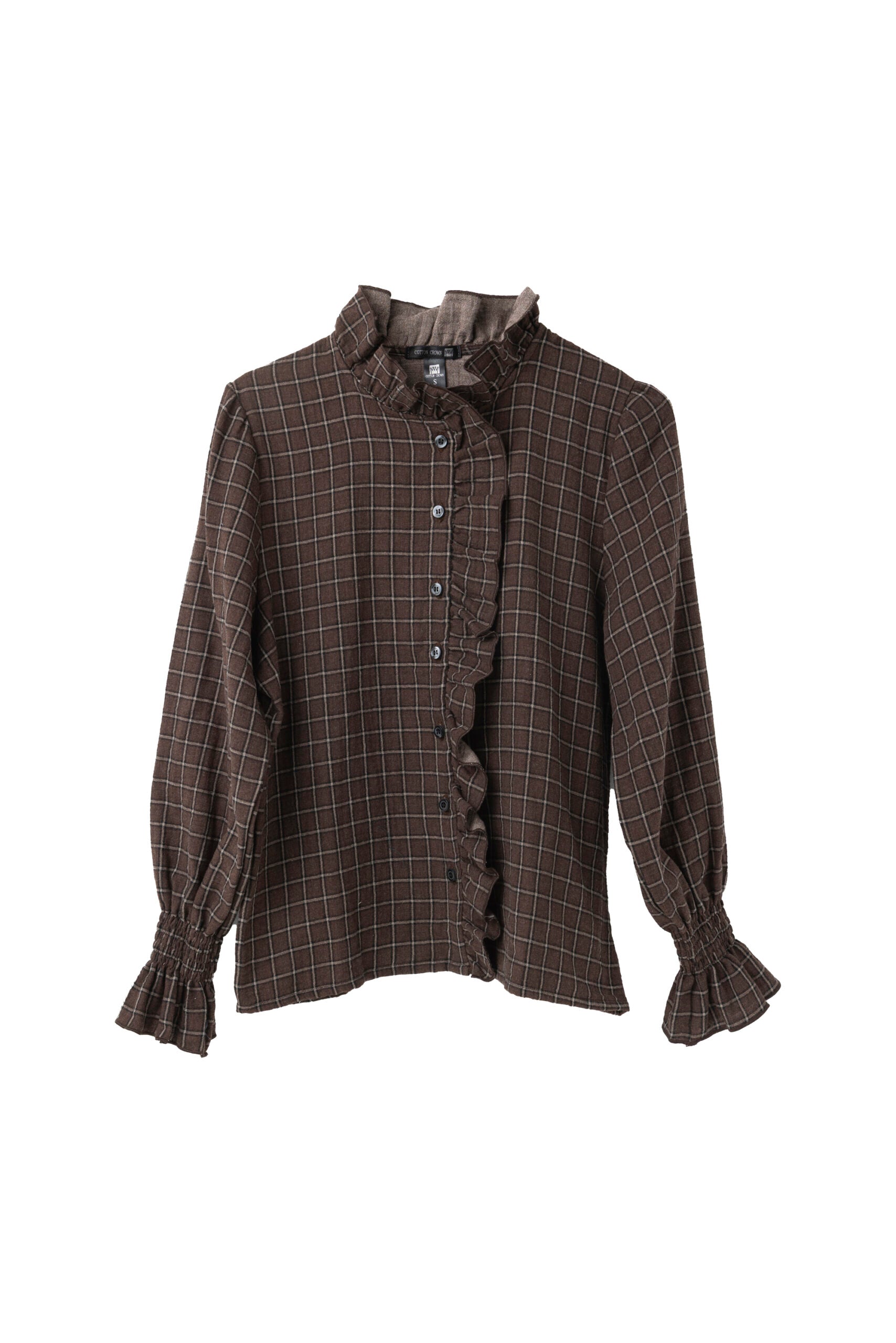 CAMISA VOLANTE CUADROD MARRONES copia
