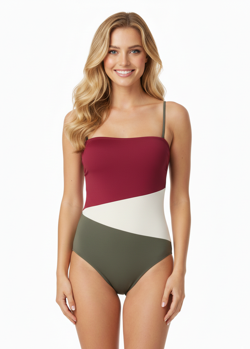 Traje de Baño Tricolor Granate