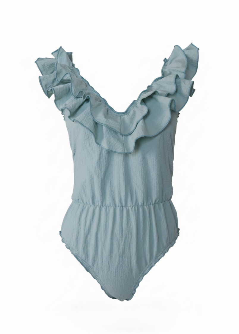 Traje de Baño "V" Volantes Seersucker