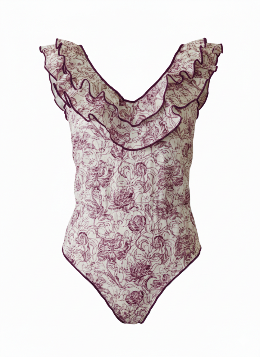 Traje de Baño "V" Volantes Seersucker