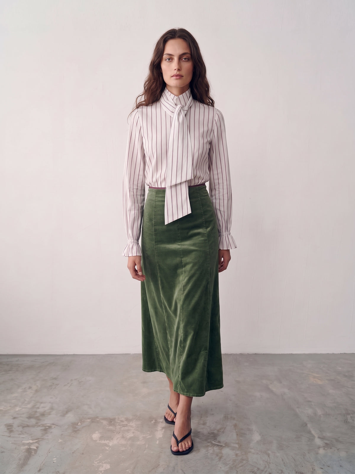 Falda Tablas Velvet Kaki