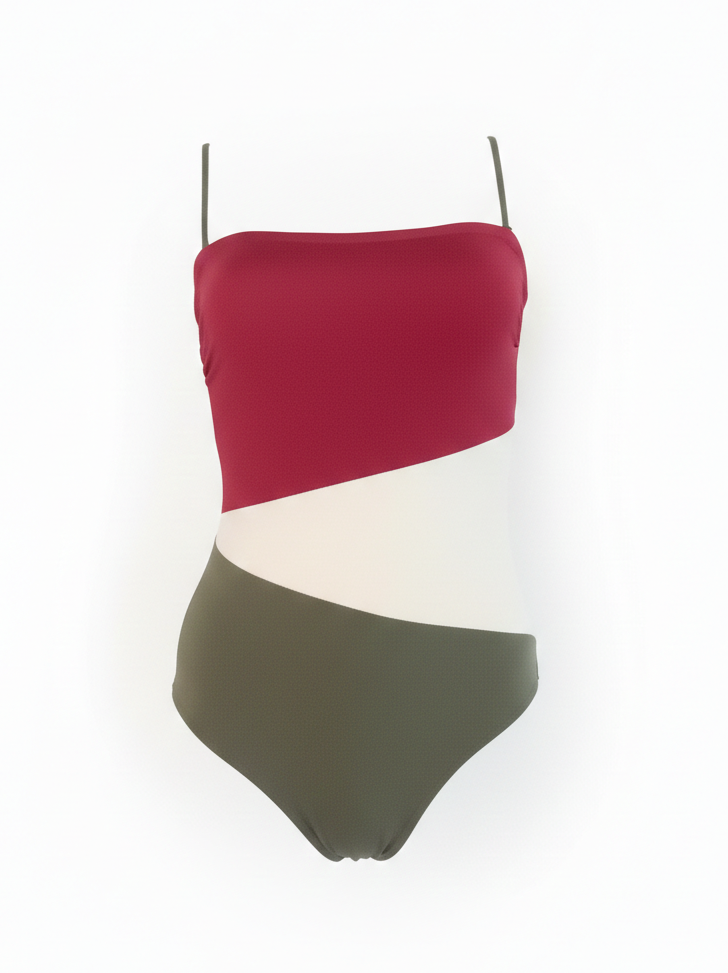 Traje de Baño Tricolor Granate