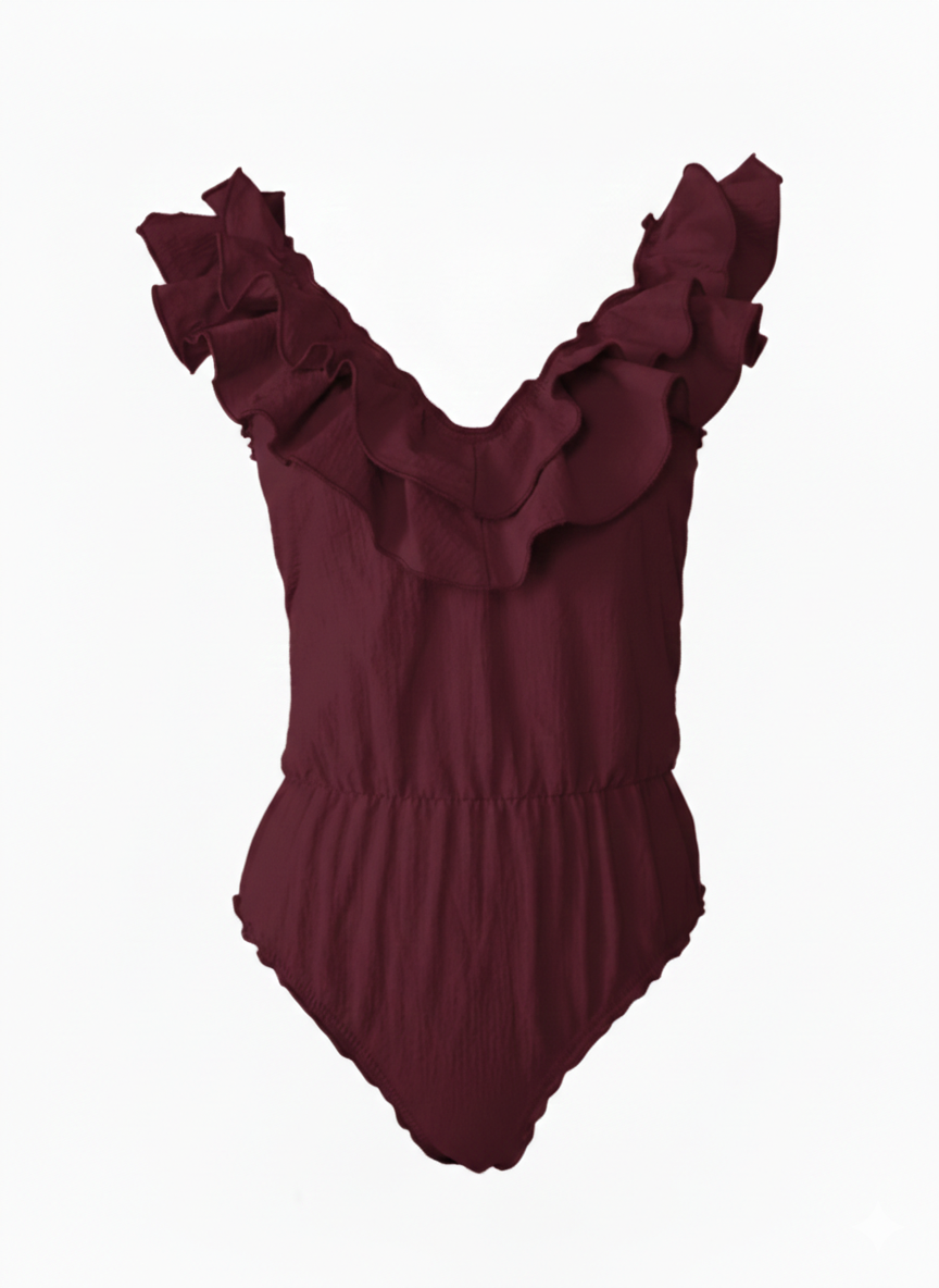 Traje de Baño "V" Volantes Seersucker