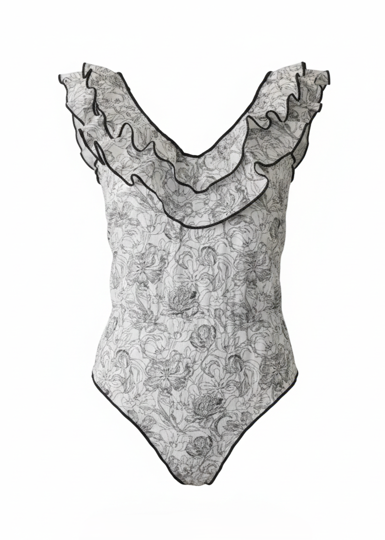 Traje de Baño "V" Volantes Seersucker